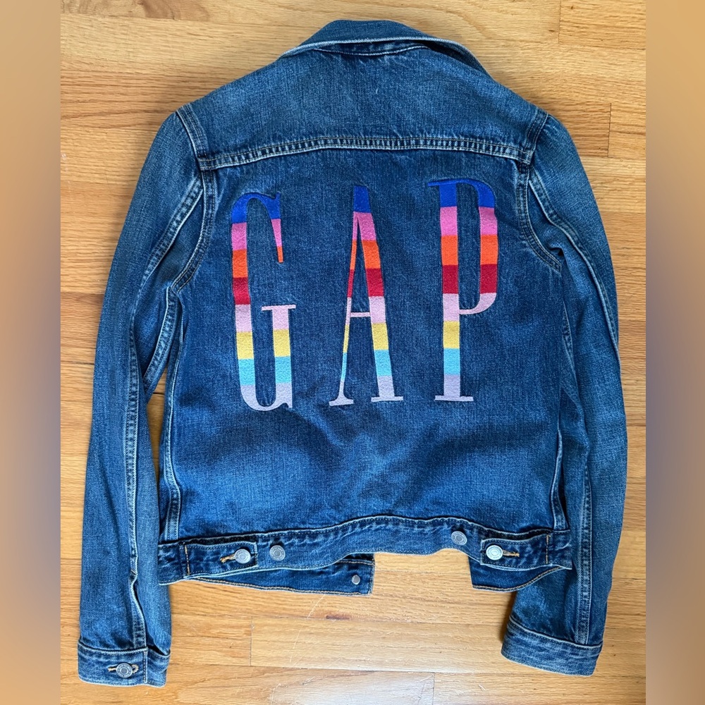 GAP Rainbow Denim Jacket with Multicolor Letters